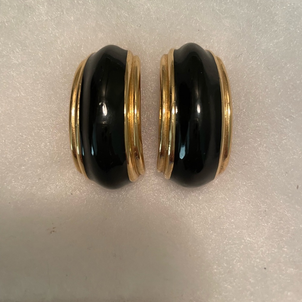 St. John vintage black and gold clip on earrings